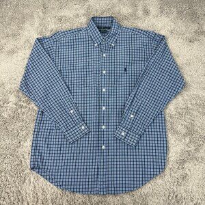 Ralph Lauren Mens Shirt Medium Blue Check Long Sleeve Button Down Blake